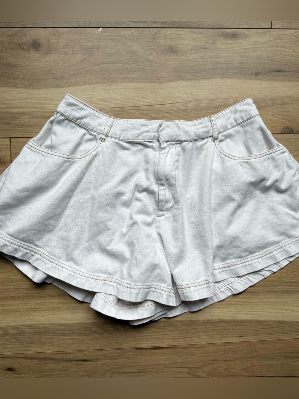 Anthropologie Cream Flare Shorts